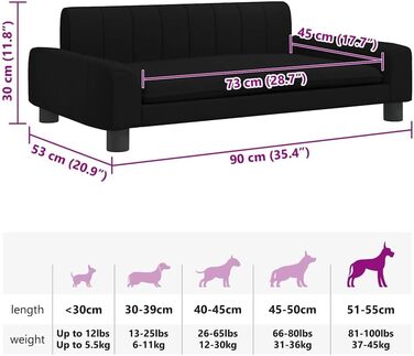 Крісло-ліжко для собак, м'яке лежанка для собак, диван-софа для маленьких собак, лежанка для котів, чорний, тканина, 90 x 53 x 30 см