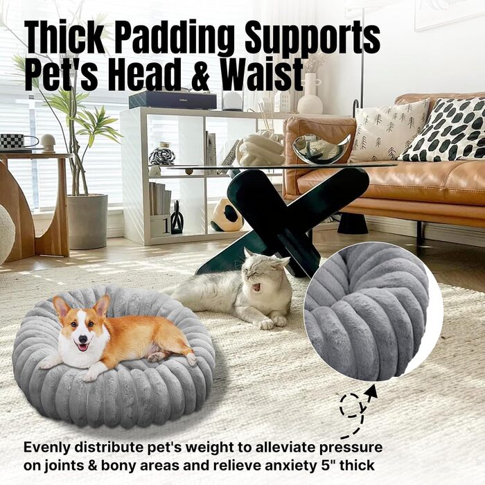 Крісло-лежанка для собак YAGE, 60 см, плюш, антистрес, ортопедичний килимок, підходить для котів, сірий колір, L-70 см