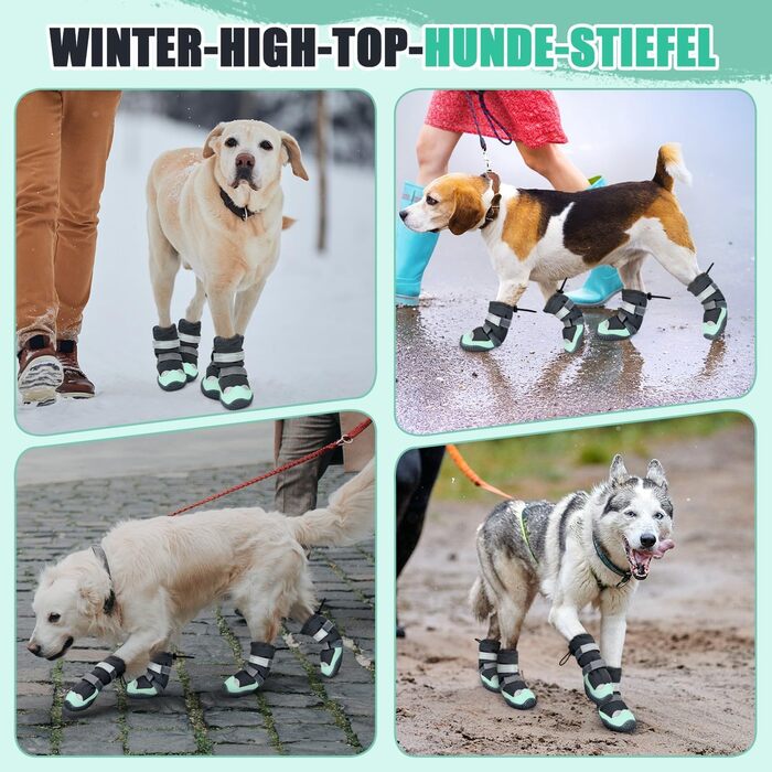 Чоботи для собак SlowTon - Водонепроникні зимові чоботи для собак, теплі снігоступи з неслизькою гумовою підошвою та світловідбиваючими смугами для собак маленьких та великих порід, розмір 5 (зелений)