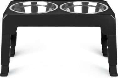 Підвищена годівниця для собак та котів з нержавіючої сталі, 2x1.8L, регульована висота, антиковзаюча, 44x24x8 см, чорна