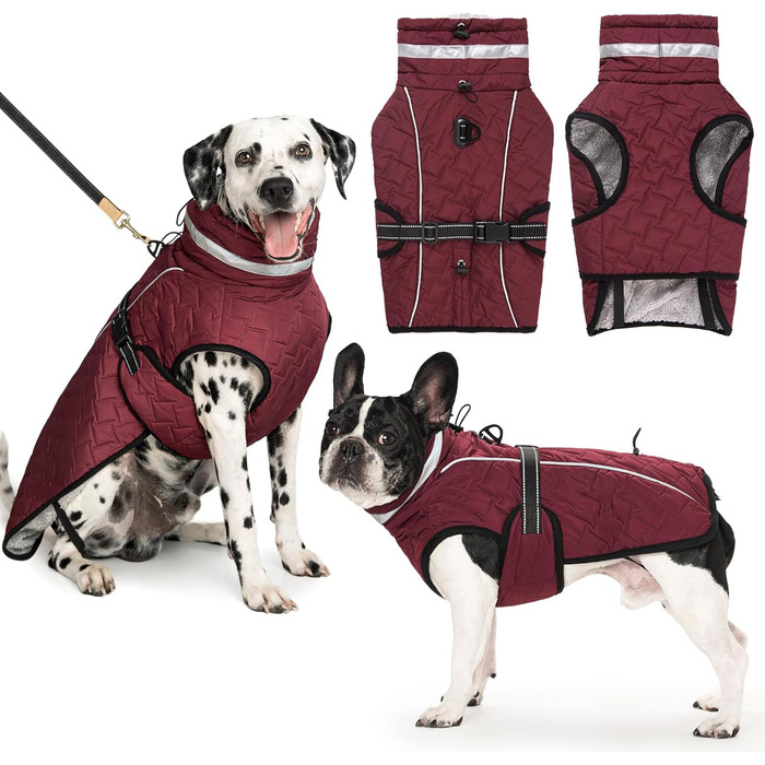 Водонепроникний зимовий теплий куртка для собак з підсумком, відбиваючий, для малих, середніх та великих собак (L, Червоний)