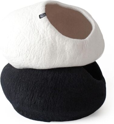 Преміум котяча печера LucyBalu® з фетру | Натуральне котяче ліжко з 100% пухкої вовни | Фетрова печера для котів ручної роботи в Непалі | Затишна котяча печера | 45x45x28 см | Білий