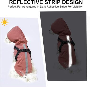 Дощовик для собак PETCUTE: водонепроникний, з отвором для шлейки, для маленьких, середніх та великих собак, з світловідбиваючими смугами, регульована капюшон, 3XL, Рожевий