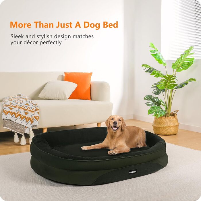 Ортопедичне ліжко для собак, ліжко-софа для собак з валиком, неслизьке дно, знімне та пральне, середні та великі породи, 106 x 79 x 17 см, оливковий колір