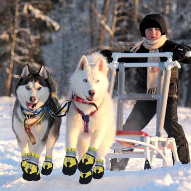 Жовті чоботи для собак REESTBOO, XXL, 4 шт. Водонепроникний захист лап, антиковзаючі, з світловідбиваючим ремінцем, на липучці. Підходять для великих собак, снігу та дощу.