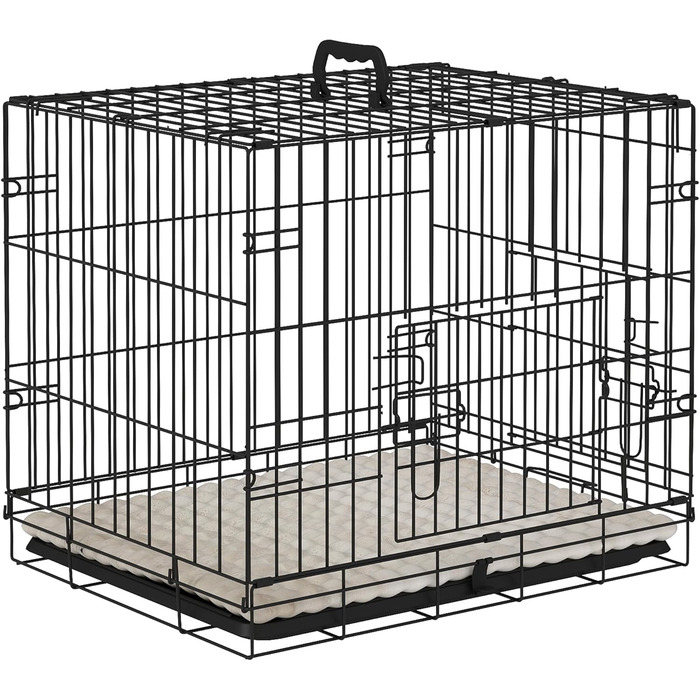 Клітка для собак PawHut, складана, металева, з піддоном та подушкою, 60x40x50 см, чорна