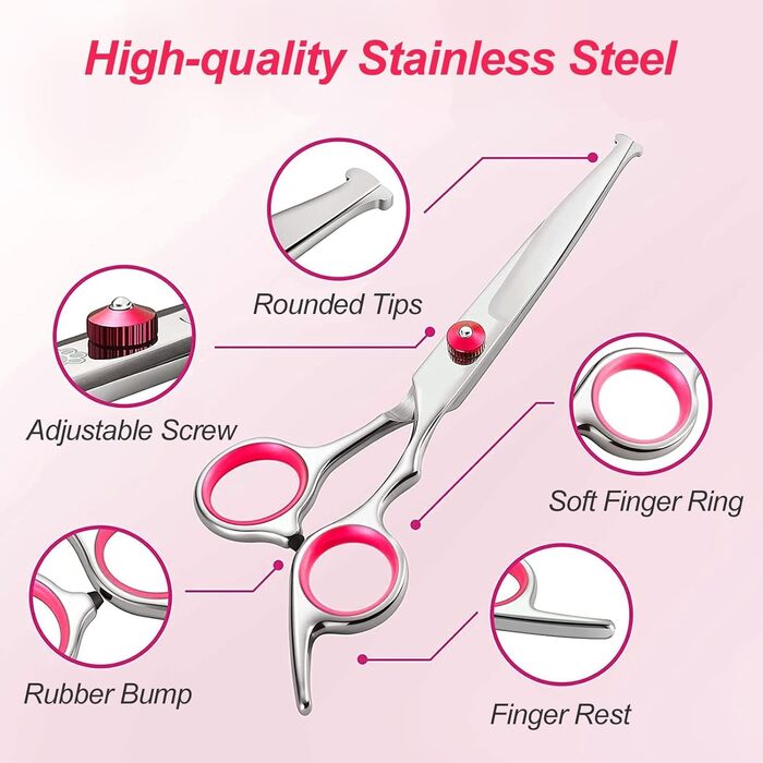 Набір професійних ножиць для грумінгу собак Newaner: ножиці з нержавіючої сталі, безпечні, для собак та котів, фінішна ножиця, гребінець, фіолетовий