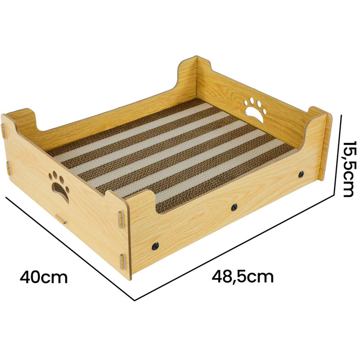 Кігтечка для котів з картону велика XXL, лежанка-кігтеточка, коробка для котів, кігтешкребок, килимок для котів з високоякісного гофрокартону та дерева, 48,5x40x15,5 см, подарунок для любителів котів, жовто-білі смуги