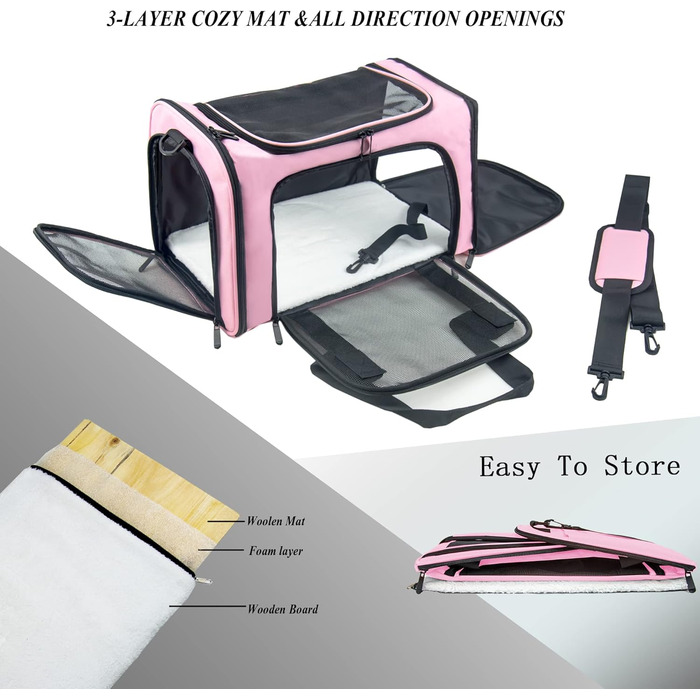 Переносна сумка-переноска для котів та собак, велика, рожева