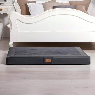 Ортопедичний лежак для собак Tierlando® Oscar VIP з екошкіри та велюру з віскоеластичною піною, антипролежнева підстилка для собак з неслизьким дном, розмір 120x90 см, колір: графіт