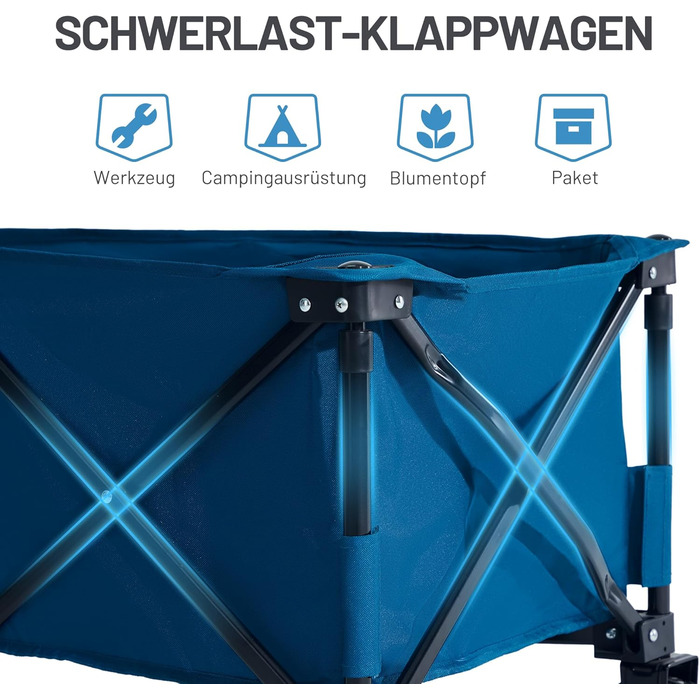 Возик вантажний Timber Ridge XXL, складаний, з кишенею та тримачем для напоїв, для саду, кемпінгу, покупок (Блакитний)