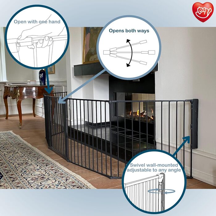 Захисне огорожа BabyDan Flex XXL, 90-350 см, чорна – захист дитини, для каміну, сходів, поділу кімнати, виготовлено в Данії