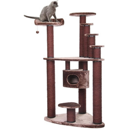 Кігтеточка XXL для котів з будиночком та місцем для сну, коричнева, 116x76x202 см