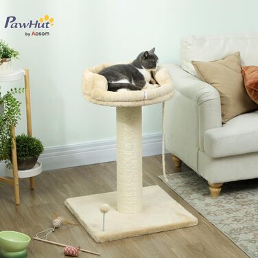 Дряпка для котів PawHut, 85 см, з ігровим м'ячем, лежанкою і площею для відпочинку, плюшева, з сизалем, для котів до 6 кг, бежевий колір