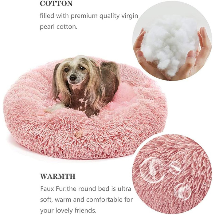 Кругле ліжко для собак та котів Donut, м'яке плюшеве, 80 см, рожеве