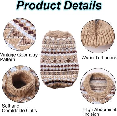 Теплий зимовий пуловер для собак, святковий новорічний пуловер для малих та середніх собак, пуловер для чихуахуа, французького бульдога (колір: коричневий, розмір: L)