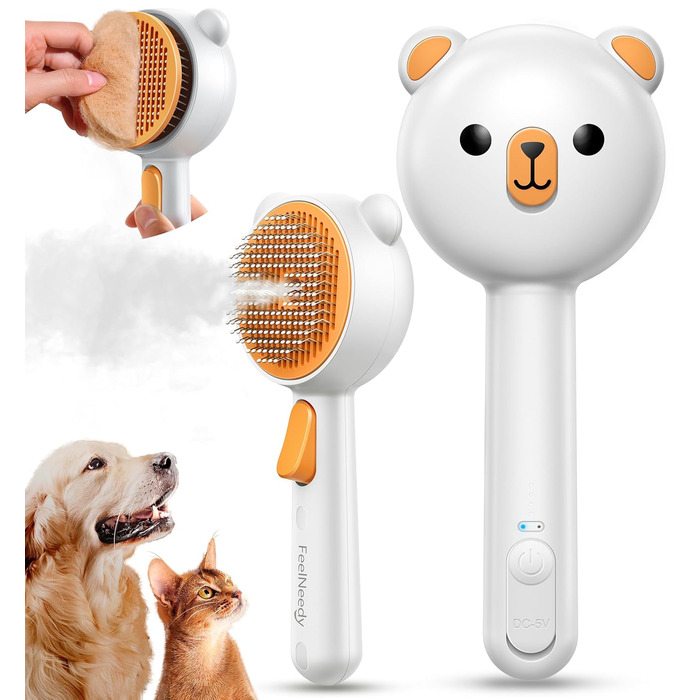 Щітка для котів FEELNEEDY з парою, USB-зарядка, для довгої та короткої шерсті, 2 швидкості, оранжева