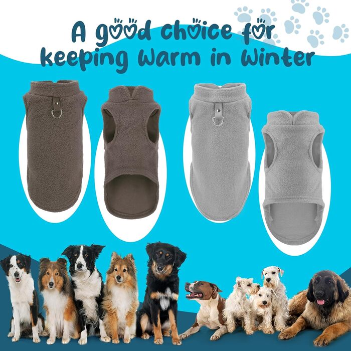 Теплий флісовий пуловер для собак та котів, зимова куртка для собак з повідком (аква+зелений, XL) (сірий+коричневий, M)