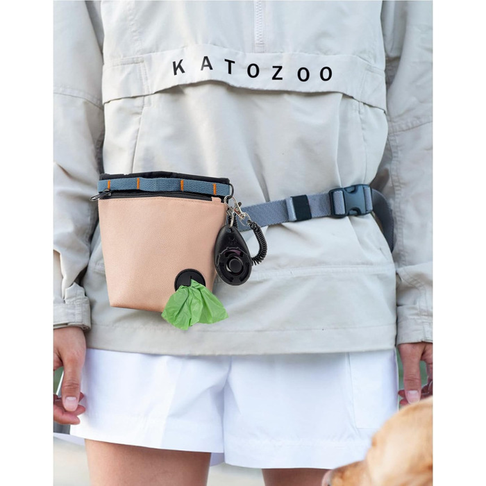 Сумка для ласощів для собак з клікером для дресирування, набір для дресирування собак, магнітна застібка, навчання без рук (Рожевий)