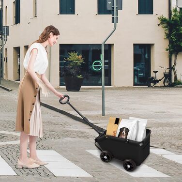 Візок для собак та котів OHMG, складний, до 20 кг, з гальмом, XXL-кошик, 3 вікна, тримач для напоїв, чорний (51 x 35 x 31 см)