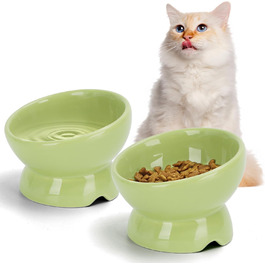 Керамічні годівниці для котів Nobleza (2 шт) з нахилом 15°, анти-блювотні, для корму та води, підходять для котів та маленьких собак, білий колір