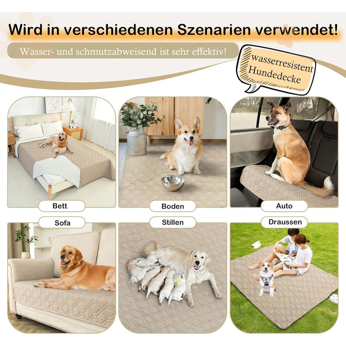 Водонепроникний килимок для собак GYURO - двосторонній, м'який, 97x190 см та 208x208 см (Хакі)