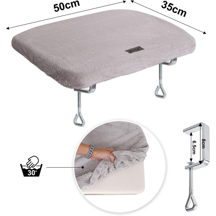 Кішка лежанка для вікна Lionto, м'яка, плюшева, 35x50 см, сіра, до 15 кг