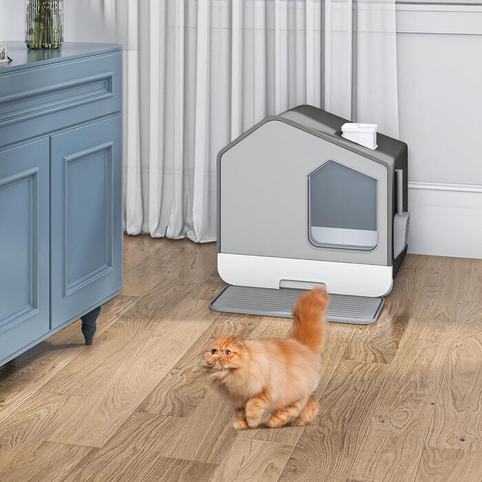 YITAHOME туалет для котів з кришкою, совком, високими стінками, закритий, легке очищення, прихований, сірий