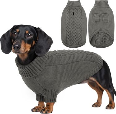 Теплий зимовий пуловер для собак маленьких порід, сірий, з ролетним коміром. Підходить для Французького бульдога, Шнауцера, Бічон Фрізе, Бостон-тер'єра (L)