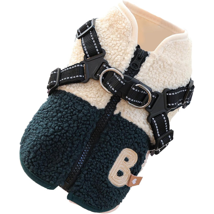 Зимовий теплий куртка для собак, вітронепроникний, з флісовою підкладкою, з отвором для шлейки, для цуценят та собак середніх розмірів, для осінніх та зимових прогулянок, зелено-білий