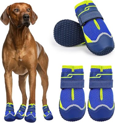 Чоботи для собак Weesiber, 4 шт. - неслизькі, з відбиваючими смугами, з міцною гумовою підошвою, захист лап для собак маленьких, середніх та великих порід (розмір 7)