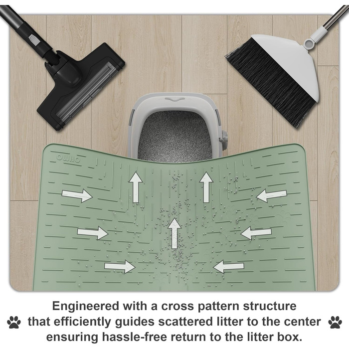 Килимок для котячого туалету OHMO, 80x60 см, преміум-силікон, великий, вологостійкий, без BPA, легко миється, світло-зелений