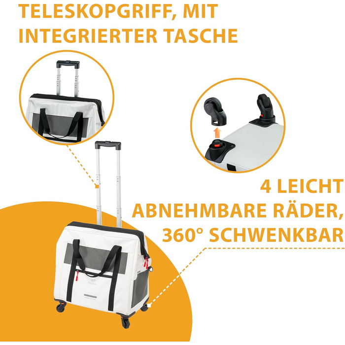 Транспортна переноска для собак та котів Ferplast Voyager Trolley, біла, з висувним ручками та колесами, до 15 кг, 46 x 26 x 48 см