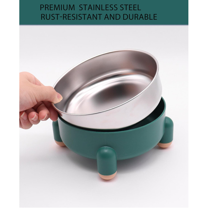 Набір мисок для котів та собак з нержавіючої сталі, 2 шт. (білий та зелений). Зручний дизайн, антиковзаюча основа, легко миються, для котів та маленьких собак
