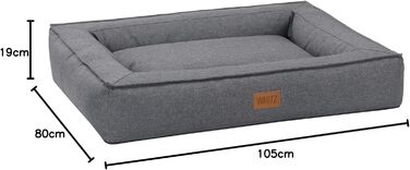 Крісло-ліжко для собак XL 105 x 80 см, сірий, знімний велюровий чохол та м'якою підстилкою, 105 x 80 x 19 см