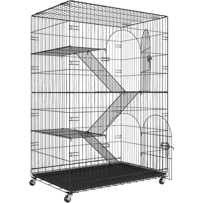 Клітка для котів VEVOR, 4 рівні, 2 двері, 90x60x133 см, залізна, з покриттям, з драбинами, для котів і дрібних тварин