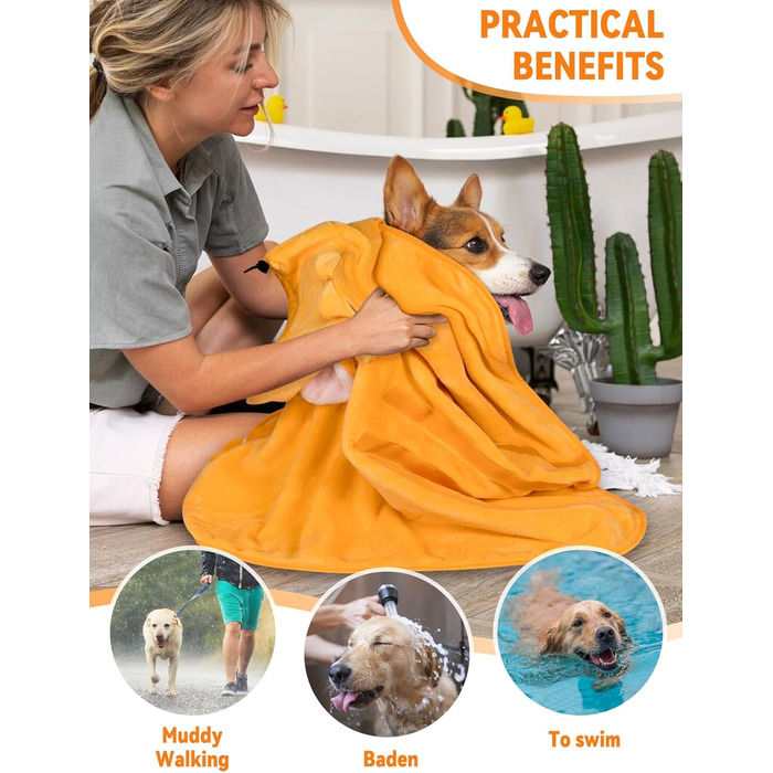 Рушник для собак JOOV E Dog Trockenmante: суперпоглинаючий, м'який, регульований для купання, плавання, прогулянок (Зелений жаб, Помаранчевий лев)
