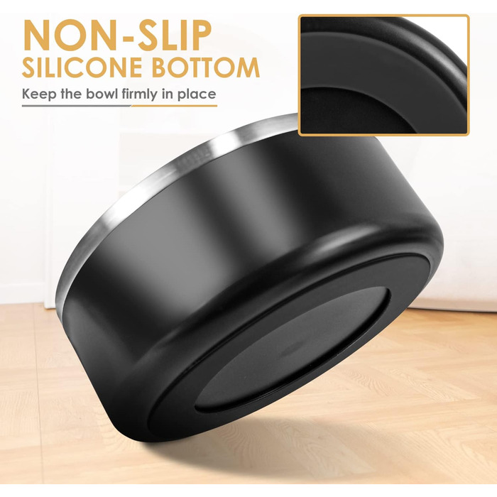 Миски для собак IKITCHEN з нержавіючої сталі, подвійні стінки, 1,8 л, чорні, для корму та води, з гумовим дном