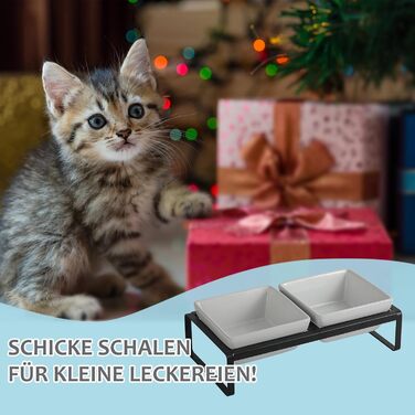 Підвищена годівниця для котів та собак сірого кольору, з підставкою, з подвійної кераміки, 2 x 280 мл