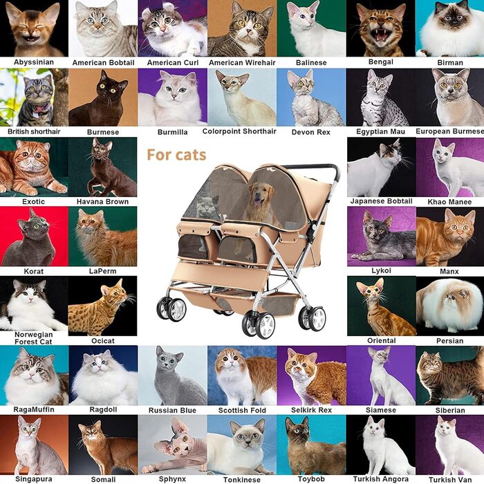 Візок для собак Joyfultails, двомісний візок для домашніх тварин та дітей, складаний візок для 2 собак та котів, двомісний візок-переноска, візок для прогулянок з двома собаками, візок для тварин для подорожей зі зберіганням, бежевий