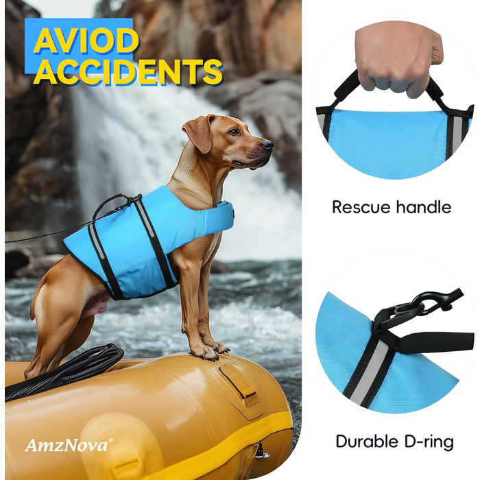 Світловідбиваюча рятувальна жилетка для собак AMZNOVA Rip Stop, XL, блакитна (обхват грудей 53-69 см)