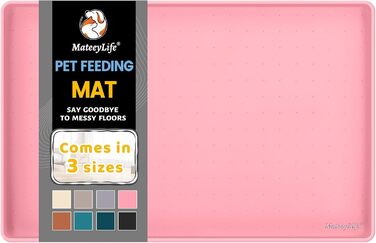 Силіконова підстилка для мисок собак і котів MateeyLife 61×40,6×1,5 см, рожева, водонепроникна, з бортиками, протиковзка, для корму та води