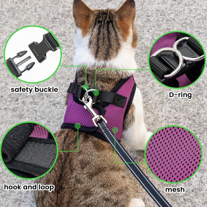 Нашийник для собак з кріпленням для Airtag, для малих собак, цуценят, котів, без натягування, відбиваючий поводок, комплект для прогулянок, тренувань, подорожей, догляду за шерстю, SMALL (обхват грудей: 30-38 см), фіолетовий