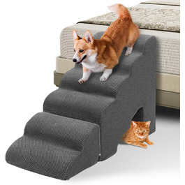 Східці для собак A.FATI 60 см, 6 сходинок, для ліжка, рампи для пружинного матрацу, неслизькі, для маленьких/травмованих собак та котів, темно-сірий колір