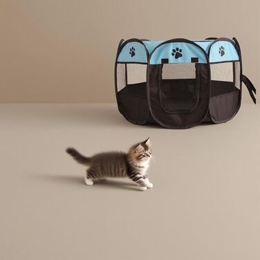 Клітка-вигул для цуценят та дрібних тварин 74x74x43 см – складана клітка для собак та котів – сірого кольору з принтом лапи