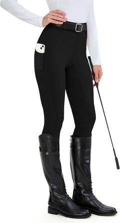 Легінси для верхової їзди HMILE жіночі з силіконовим тисненням, висока талія, еластичні, з кишенею для телефону та петлями для ременя (Чорний, XXL)