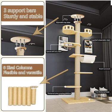 Кігтеточка для котів Katzenbaum висотою 3 м, 6 рівнів, з оглядовим майданчиком та гніздом, для великих котів, активний комплекс для дому та саду