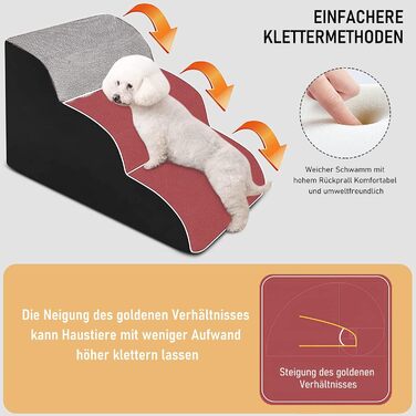 Сходинки для собак Caliyo, 2 сходинки, для маленьких собак та котів, 26 см, знімний чохол, неслизька підставка, для ліжка, дивану, авто (55×40×26см), сірий колір