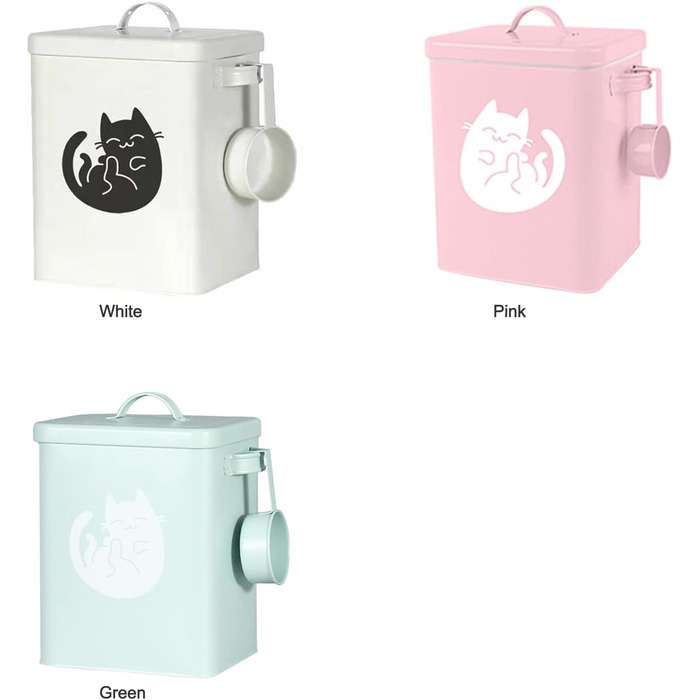 Металевий контейнер для корму для собак та котів з мірним стаканчиком, ложкою та іграшкою мишка, милий контейнер для зберігання корму (#3)