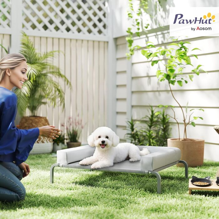 Охолоджуване ліжко для собак PawHut з знімними підсилювачами, підняте ліжко для маленьких собак, портативне, з дихаючою сіткою, сталевий каркас для використання в приміщенні та на вулиці, 90 x 65 x 30 см, світло-сірий